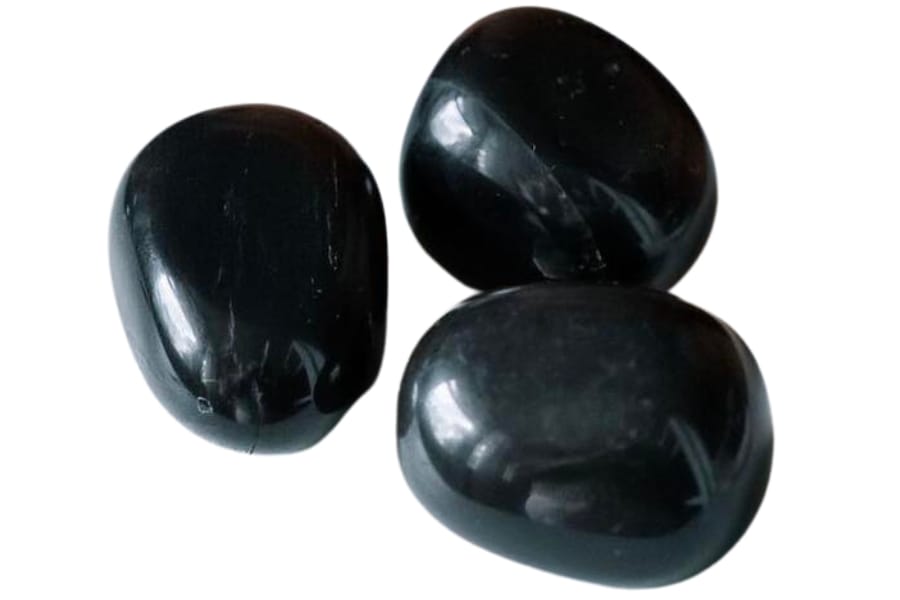 Three pieces of tumbled black onyx