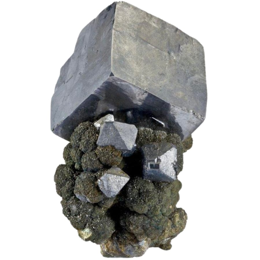 Cubic and octahedral gray galena on a marcasite matrix