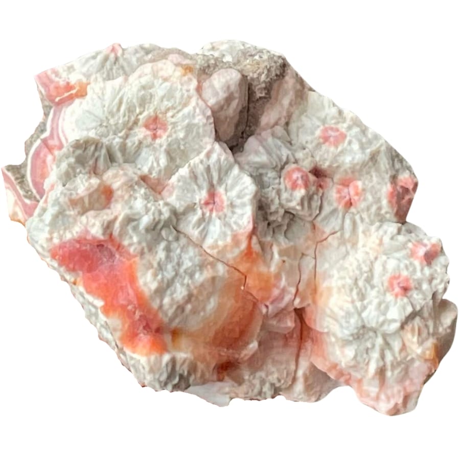 A beautiful and unique white ocean jasper with patterns of pinkish orange
