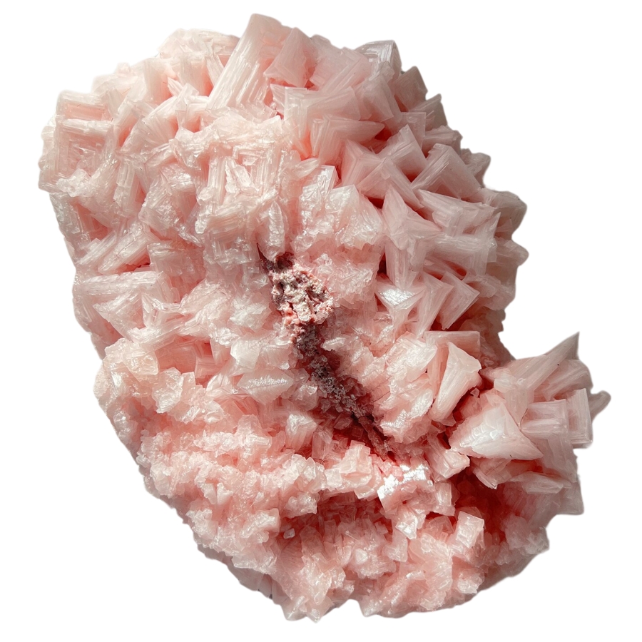 A majestic pink apatite crystal with shining clusters