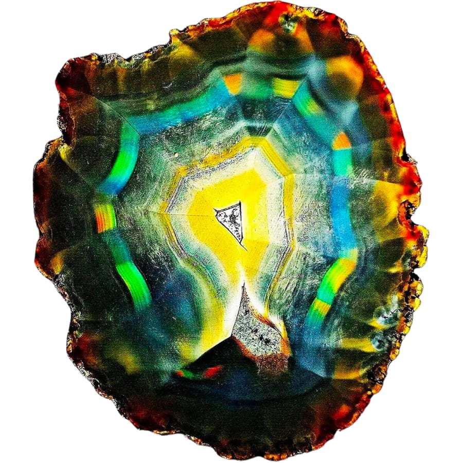 A colorful iris agate defracting light