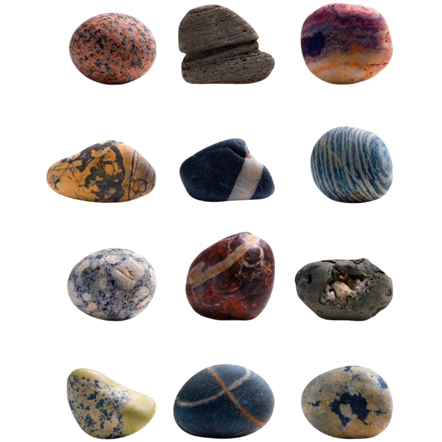 A variety of rocks that come in different colors and shapes