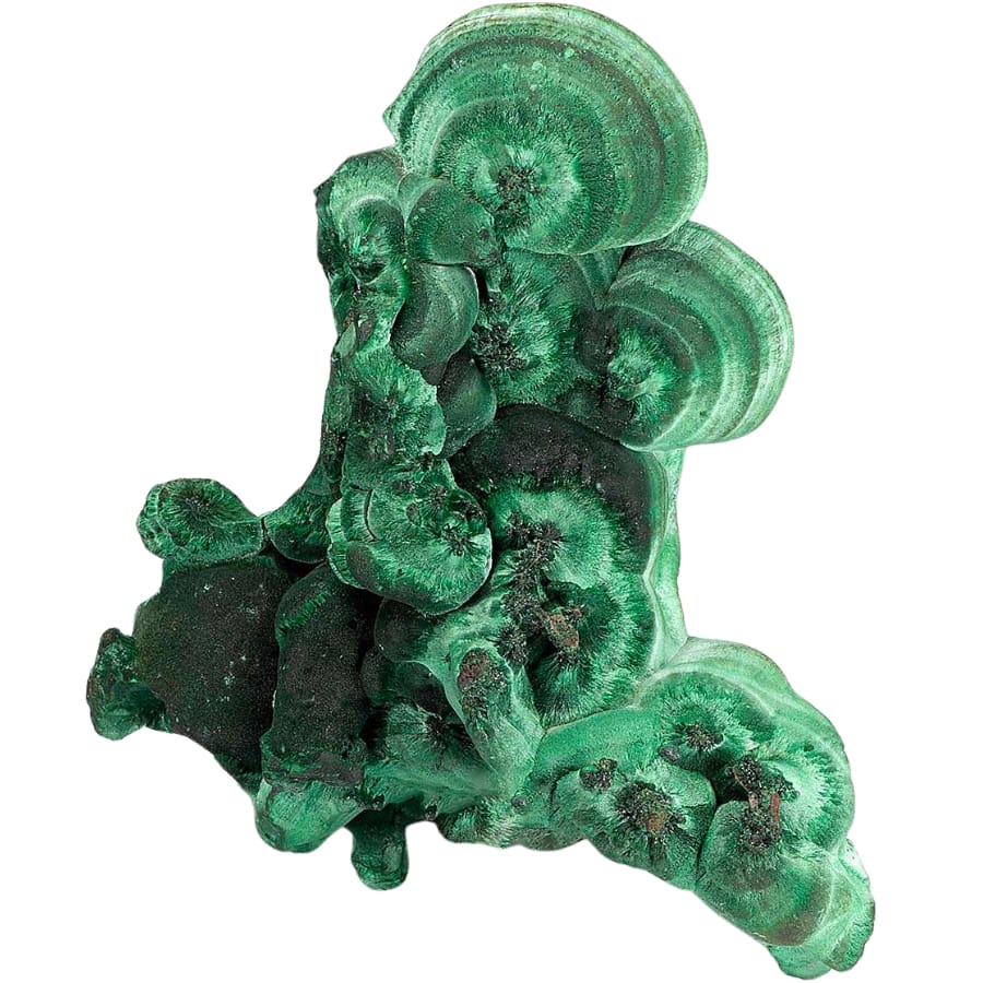 A captivating green malachite crystals with interesting patterns of green hues