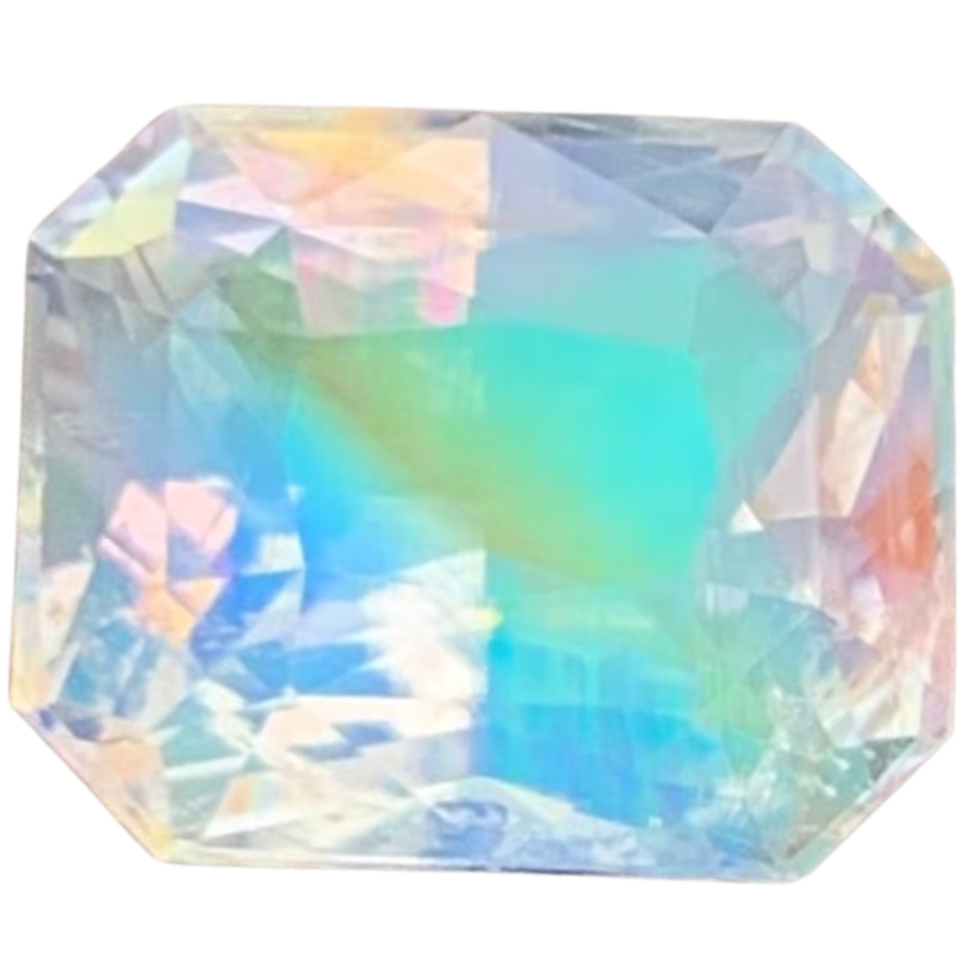 A radiant emerald cut moonstone gem