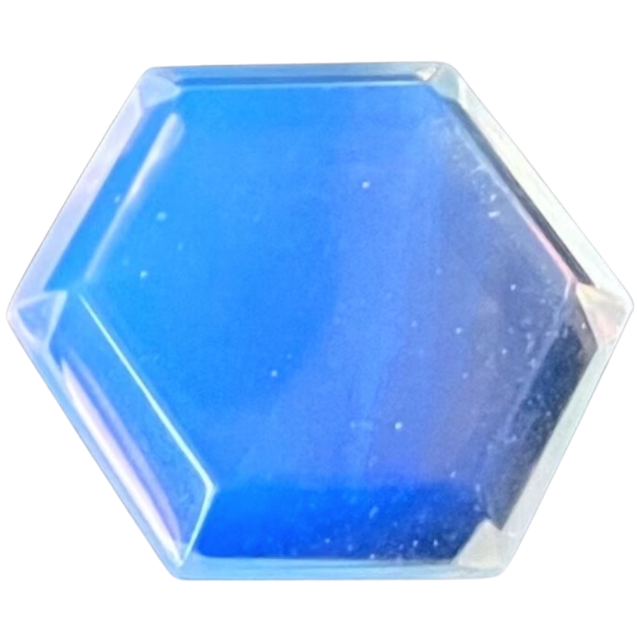 A hexagonal shaped polished opalite gem