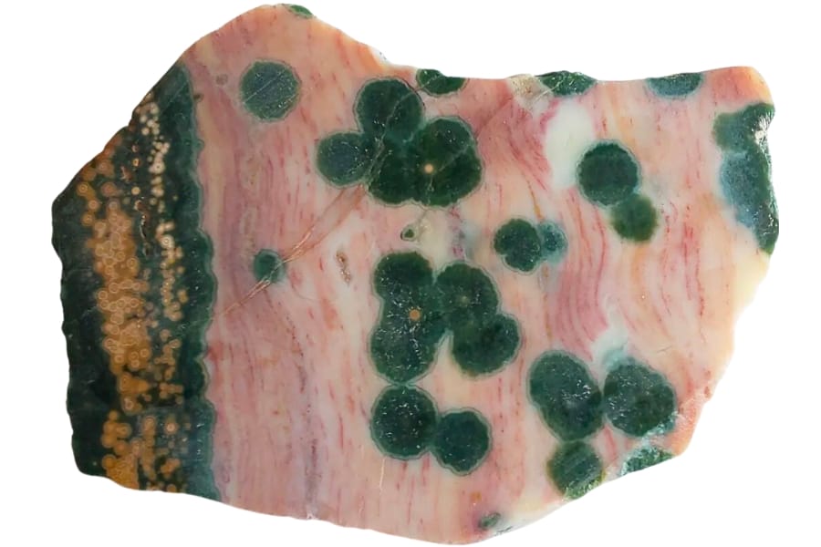 A raw and rough piece of orbicular jasper with unique green patterns