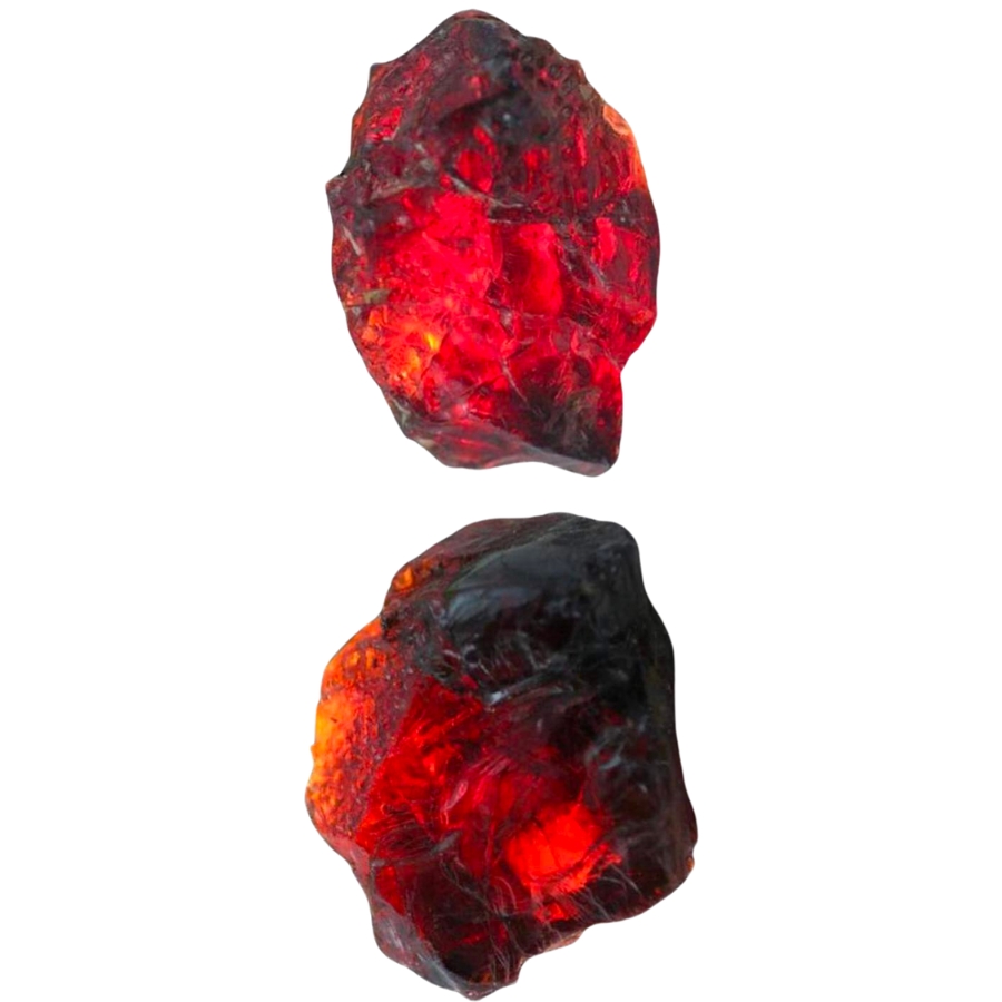 Two raw pieces of rare, dark red painite