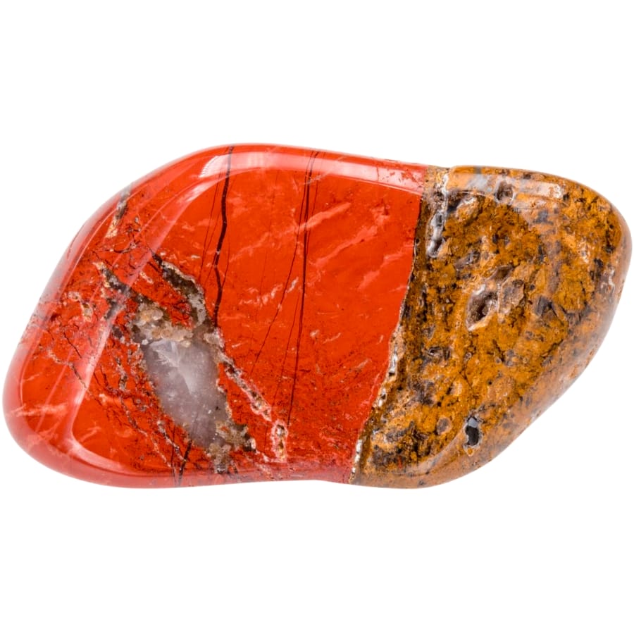 A polished piece of brecciated jasper showing different patterns