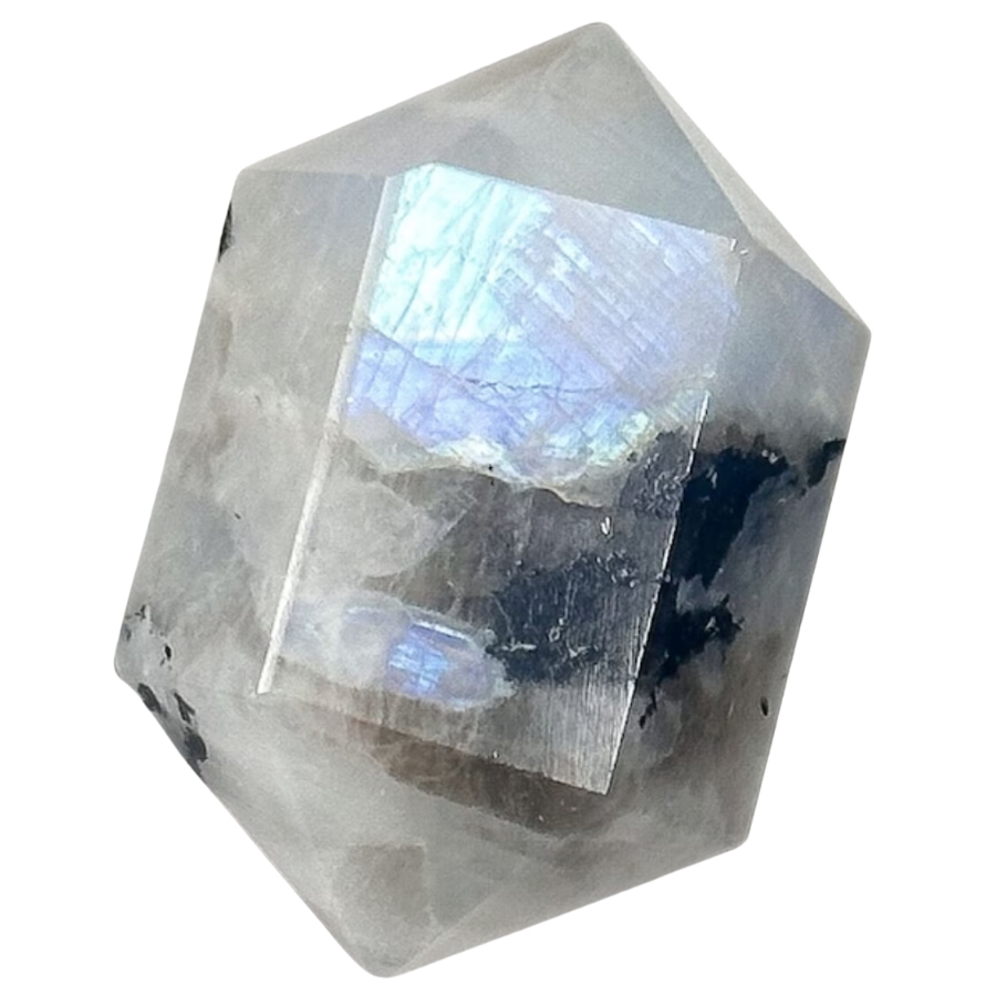 A stunning hexagonal shaped moonstone crystal