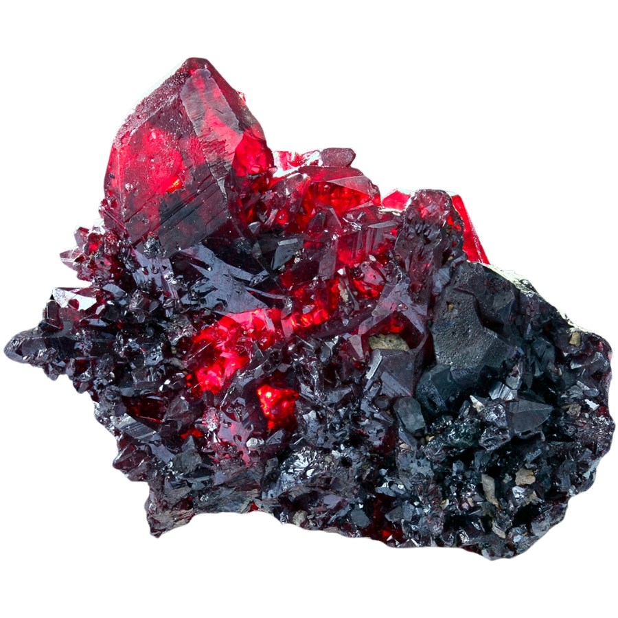 Dark red crystals of raw proustite