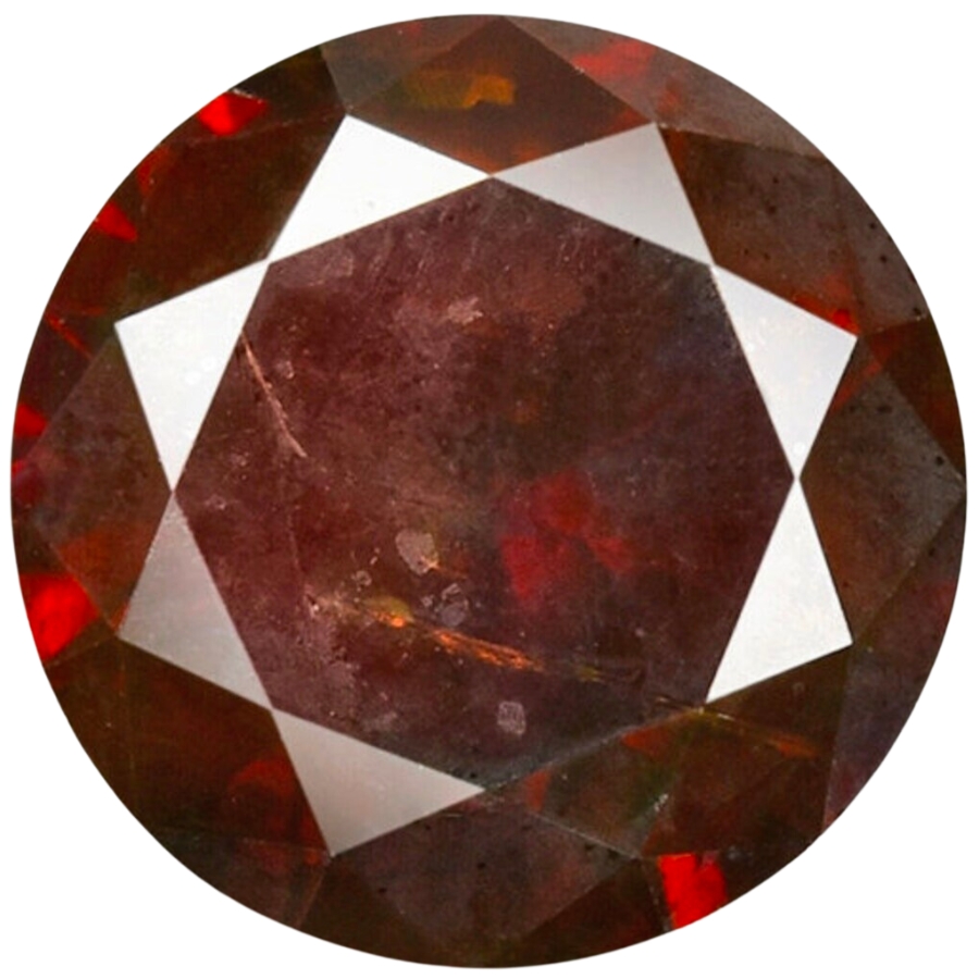 A round cut and polished cognac red diamond