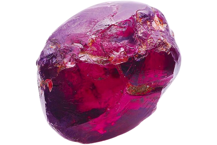 A raw intense pink-colored rhodolite