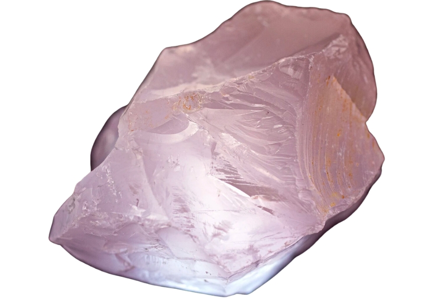 Close-up look at the details of a raw rose quartz
