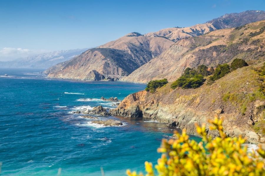 A picturesque view of the Santa Lucia Range along the coastal area 