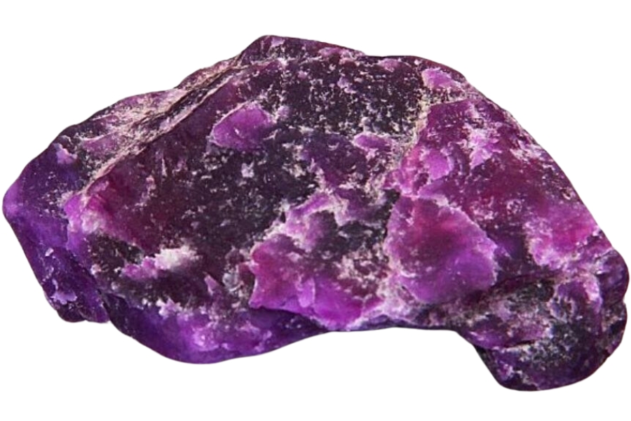 A stunning sugilite with different purple hues and white streaks