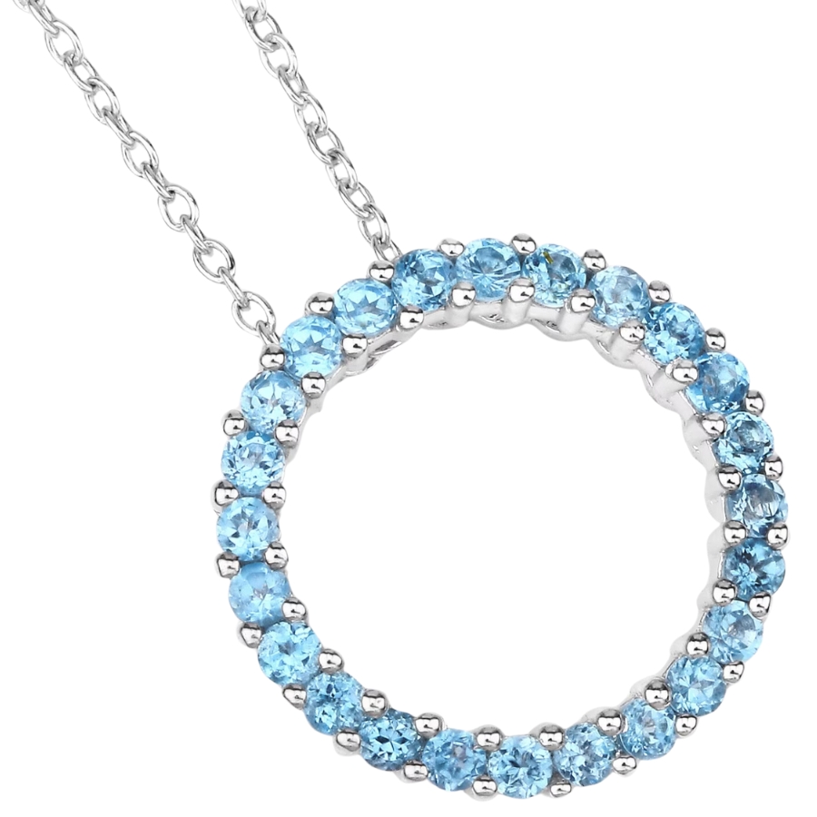 An elegant Swiss blue topaz pendant necklace with chic silver detaials