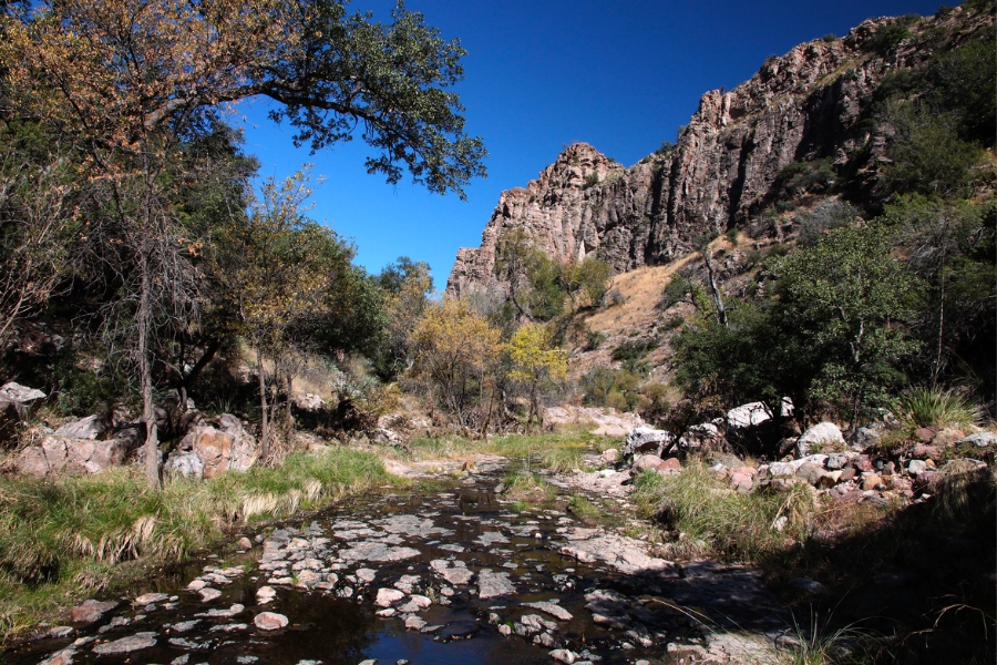 Picturesque view of Sycamore Canyon showing its varied terrains