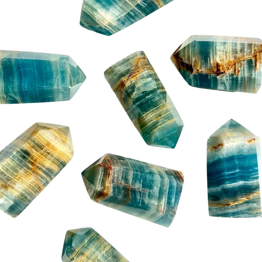 Several pieces of blue onyx towers