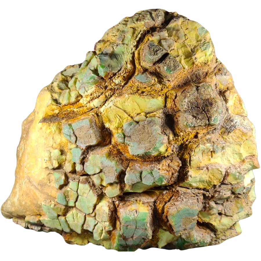 A big boulder of raw variscite showing minty green hues