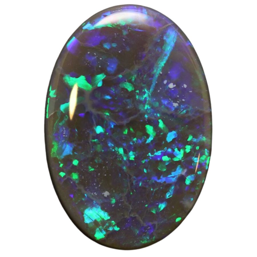 oval black opal cabochon with green and blue play of color
