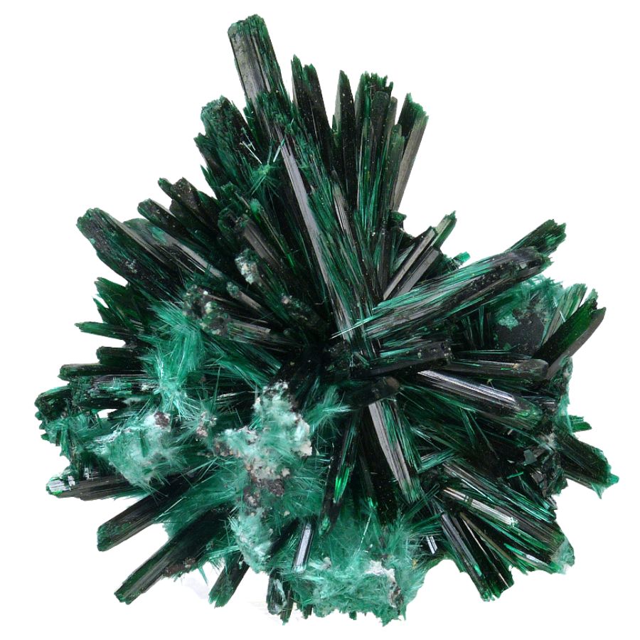 deep green needle-like brochantite crystals