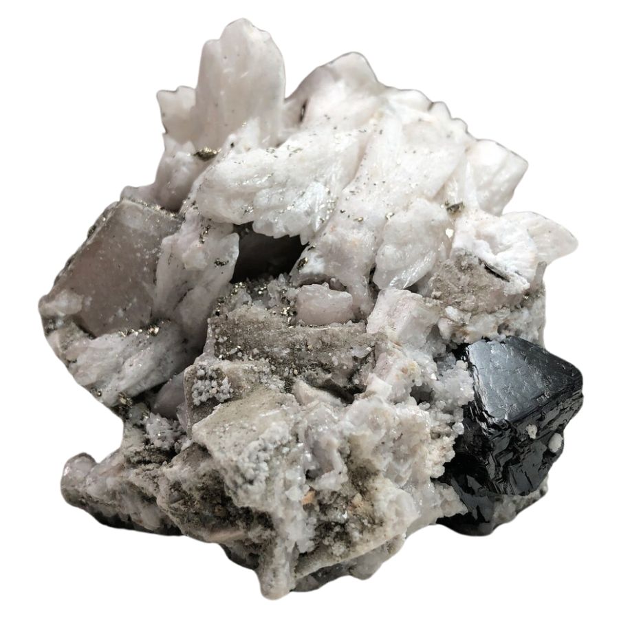 white calcite crystals on a matrix