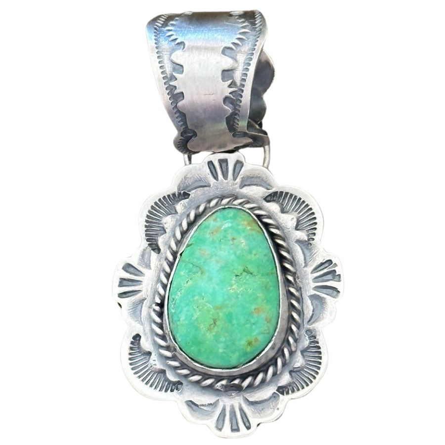 bright green oval Carico Lake cabochon silver pendant
