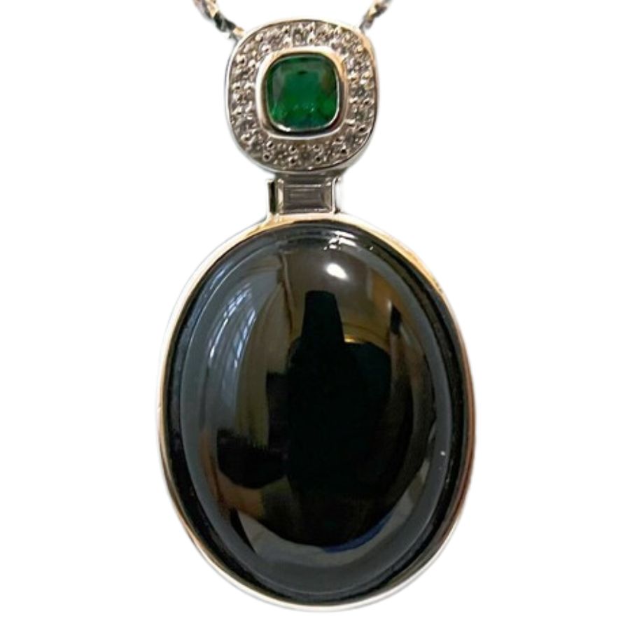 oval black jade cabochon pendant