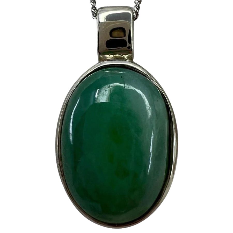 oval deep green jade cabochon pendant