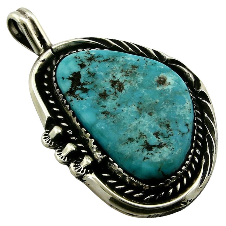 blue Kingman turquoise cabochon in a silver pendant