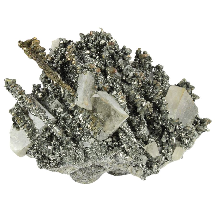 stalactite-like silvery marcasite crystals