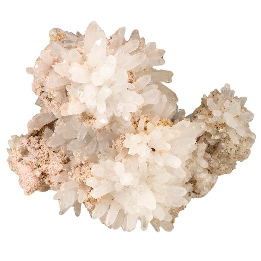 white milky quartz crystals on calcite