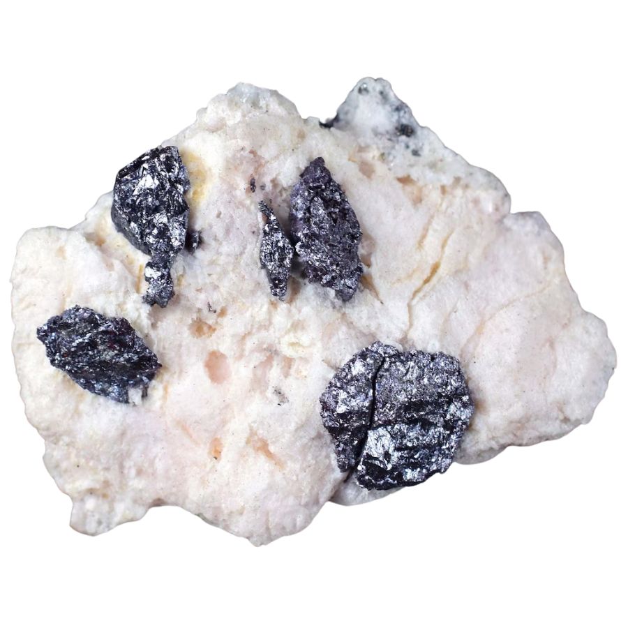 dark silver pyrargyrite nodules on a white mienral