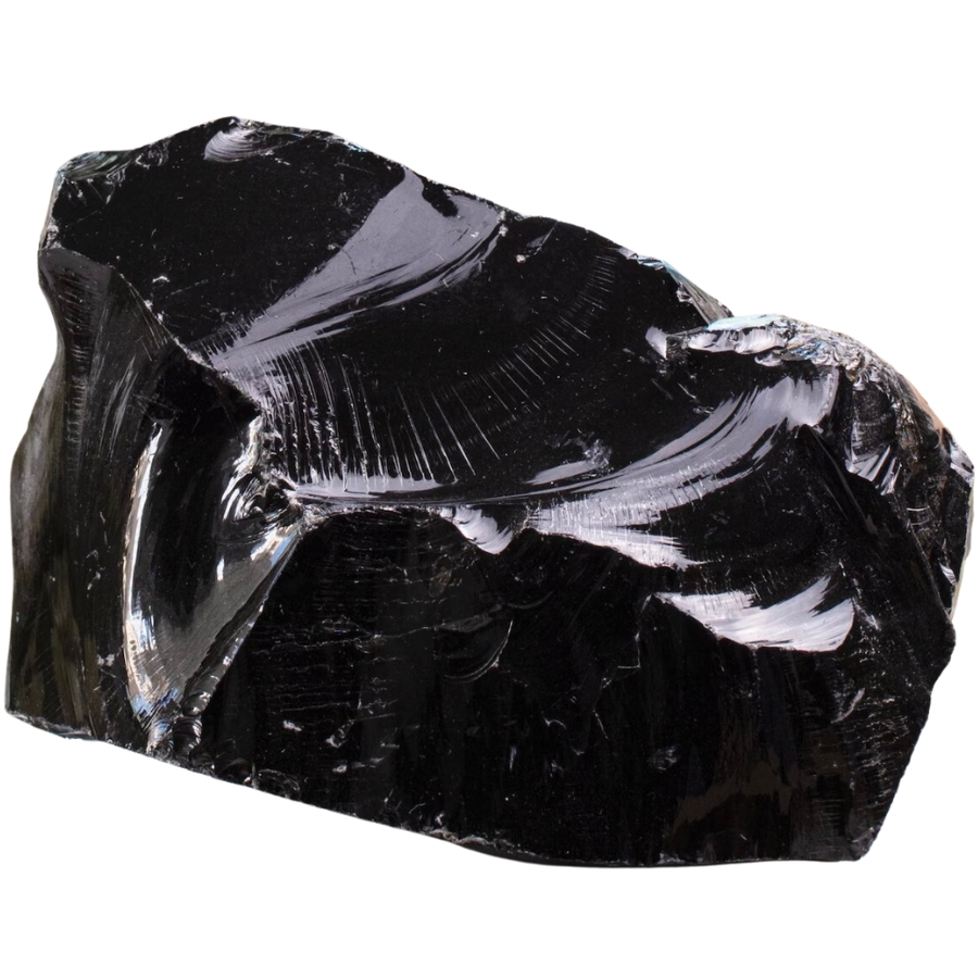 A raw, shiny black obsidian piece