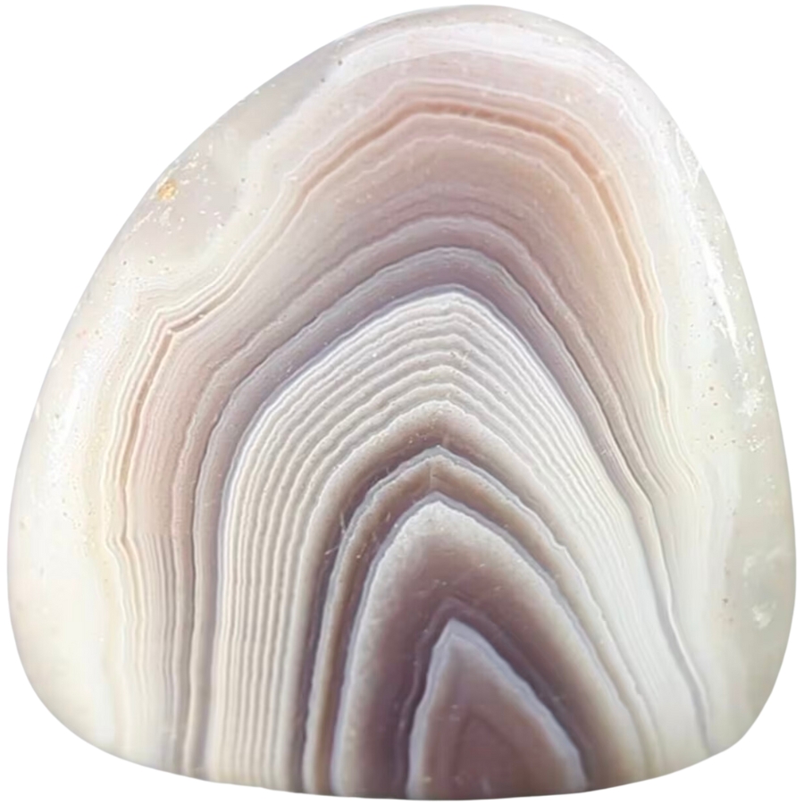 Close-up look at a tumbled piece of Botswana agate with amazing patterns