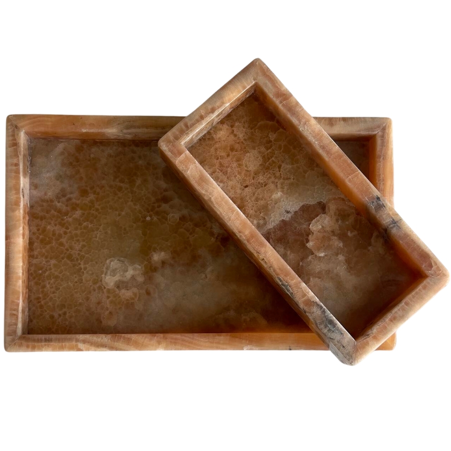 Two different sizes of brown onyx trays