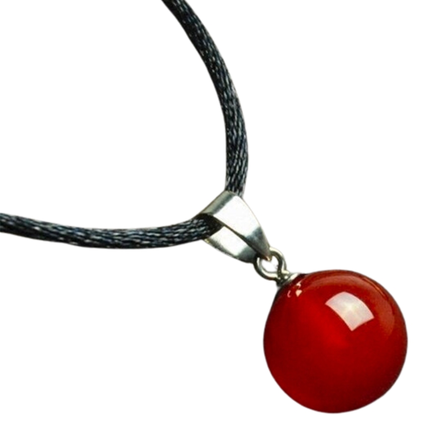 A stunning, round carnelian onyx used as a pendant