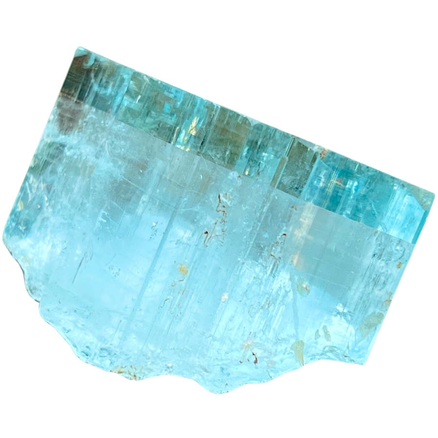 A raw sky-blue aquamarine crystal with unique inclusions from Pakistan