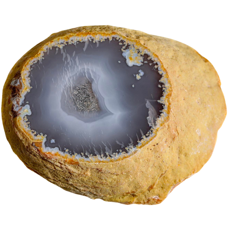 A raw enhydro agate with a grayish portion hinting at water contents inside