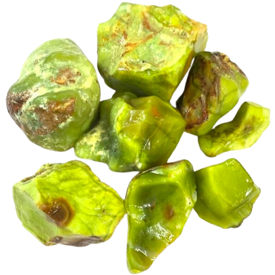 Pieces of raw, bright yellow-green opal