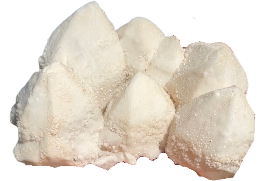 A cluster of milky quartz crystals