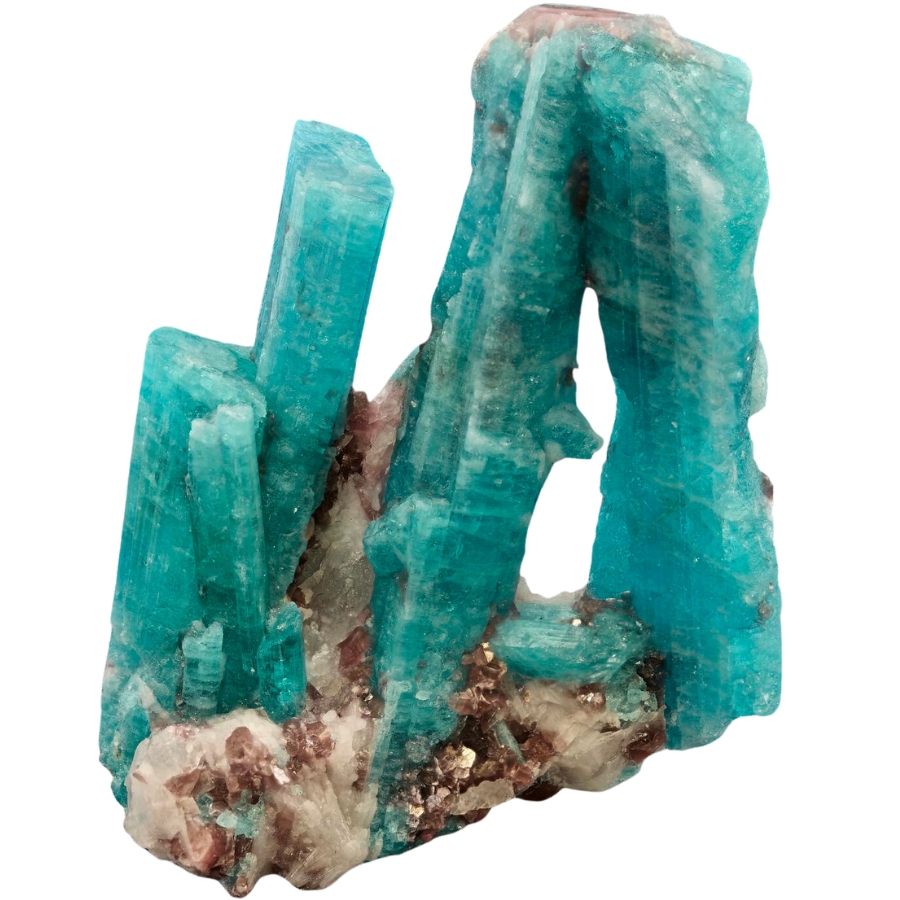A raw and uncut crystal cluster of bubblegum blue-colored Paraiba tourmaline