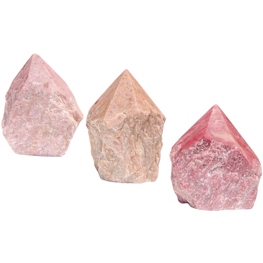 Three pieces of top-polished pink jaspers with different intensities of pink hue