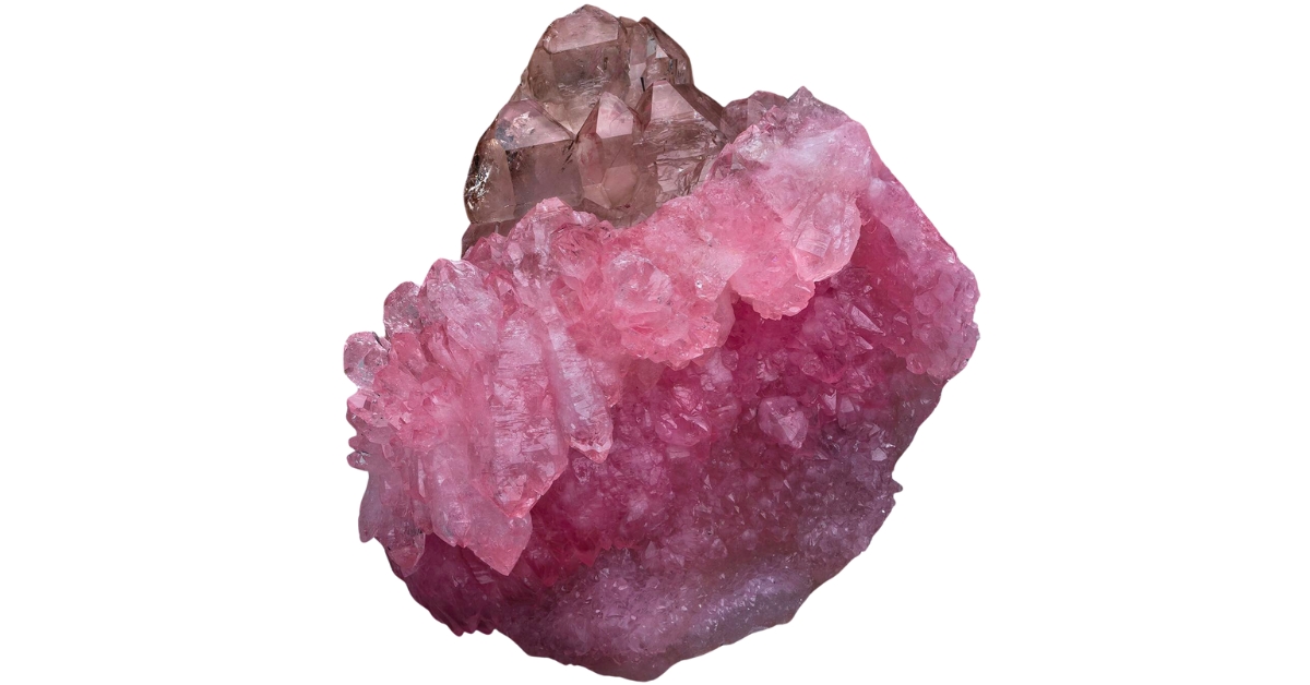 Doubly-terminated bright pink quartz with smoky quartz