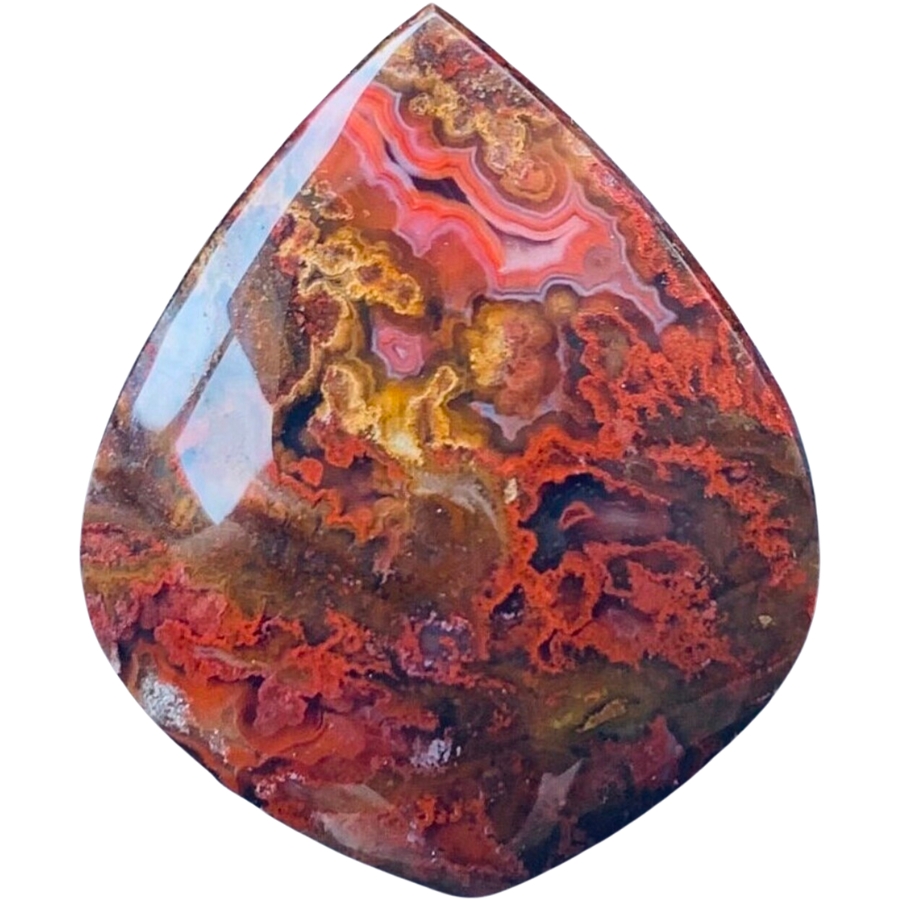 Plume agate cabochon with colorful and playful patterns