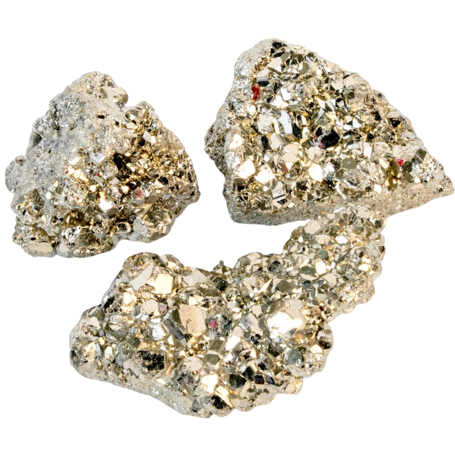 Three pieces of shiny pyrite geodes