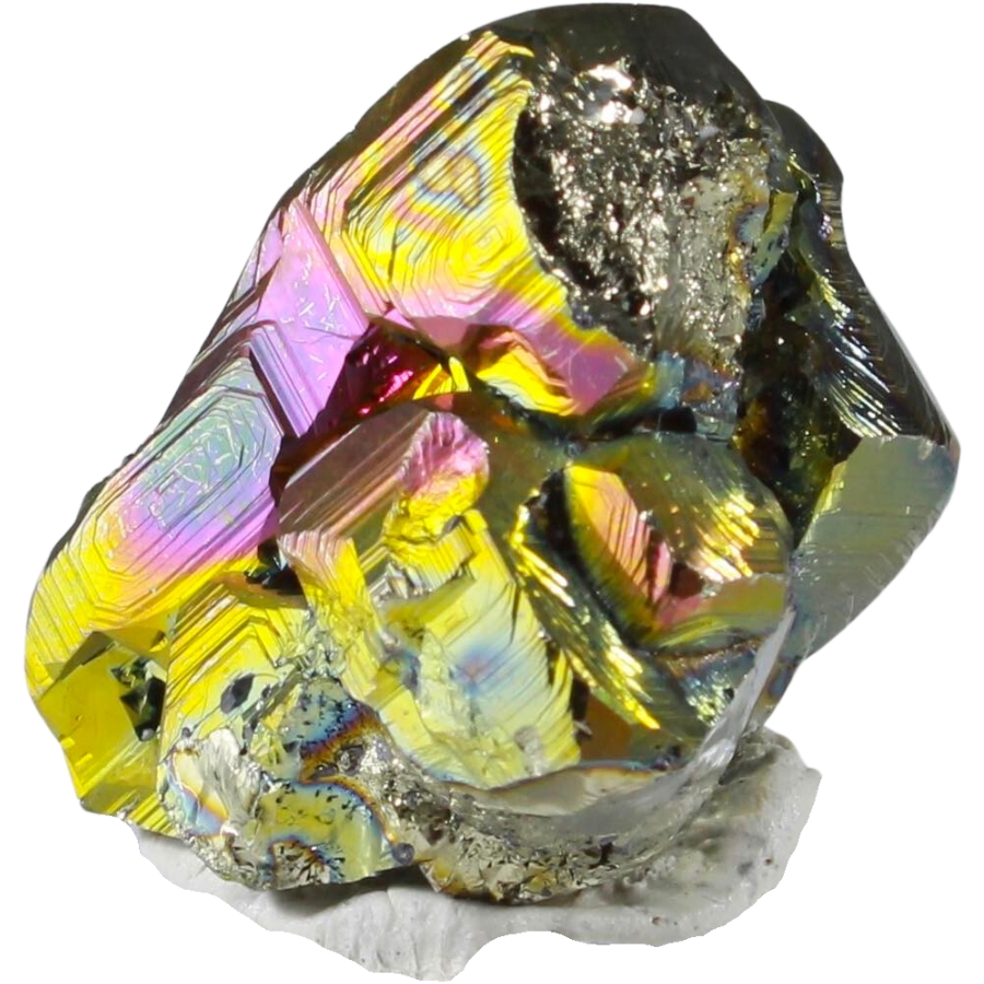 An iridescent rainbow pyrite specimen