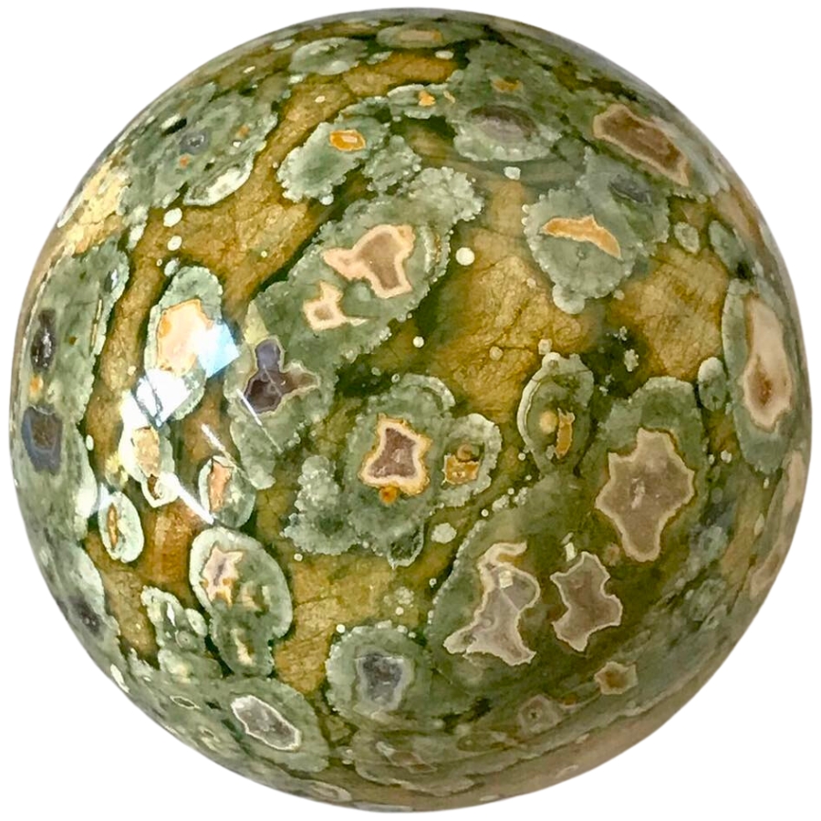 Sphere-shaped rainforest jasper with captivating earthy patterns