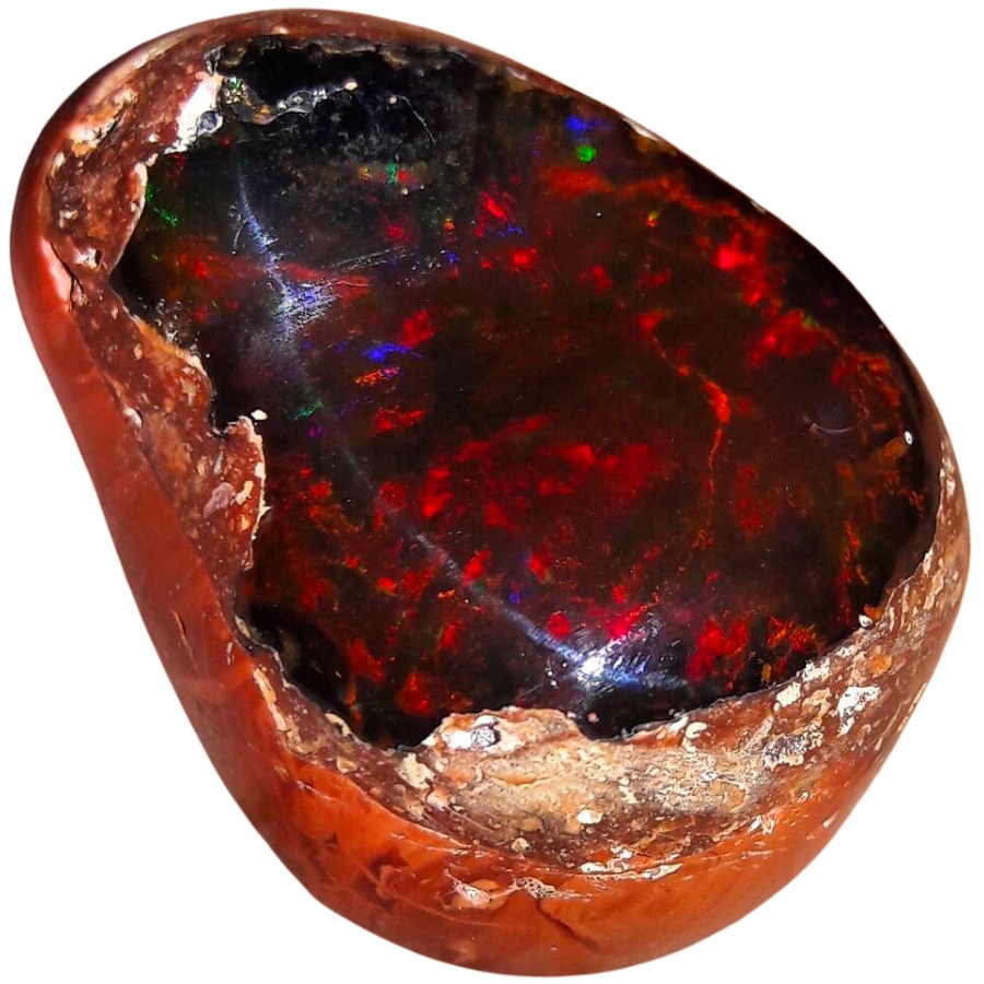 A stunning red opal on a matrix