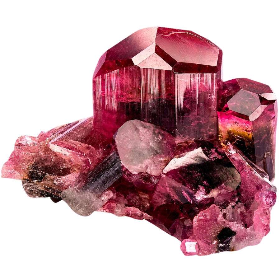 Lustrous cluster of pinkish-red rubellite crystals